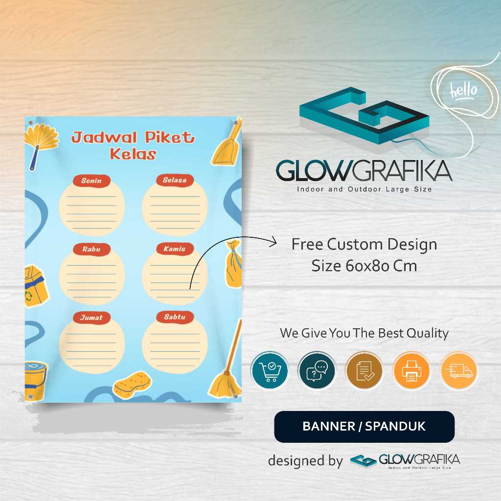 Print Spanduk Custom Biru Ilustrasi Jadwal Piket Kebersihan Kelas
