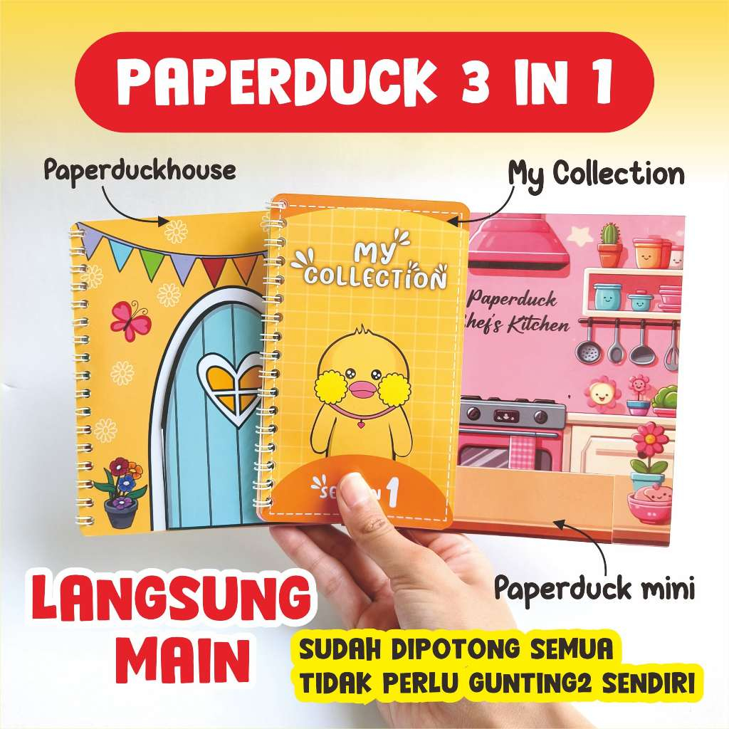 Paperduck house 3 in 1 bebek viral mainan edukasi anak paperbook paper dool set hadiah kado rumah ke