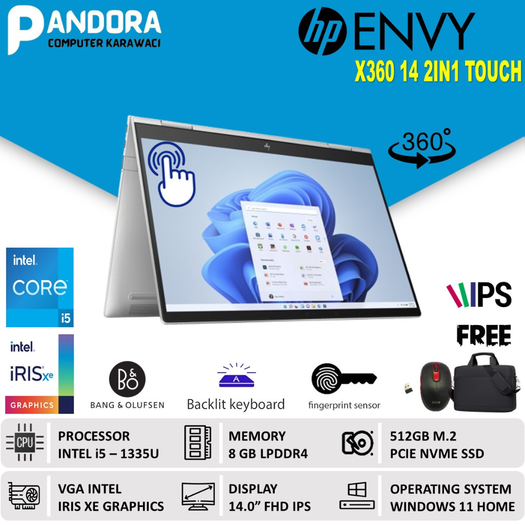 HP Envy X360 14 core I5 1335u 8GB 1TB SSD Intel Iris Full HD Ips TOUCH Win 11