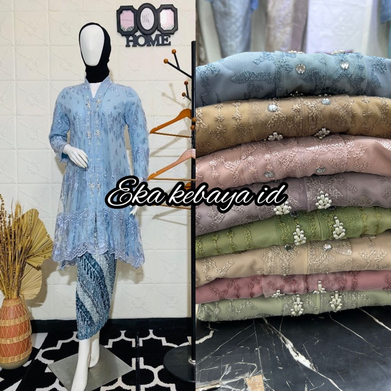 Setelan kebaya Tunik Kartini Modern | Tunik Tulle Bordir dan payet | Tunik Pesta | Tunik Wisuda | Ke