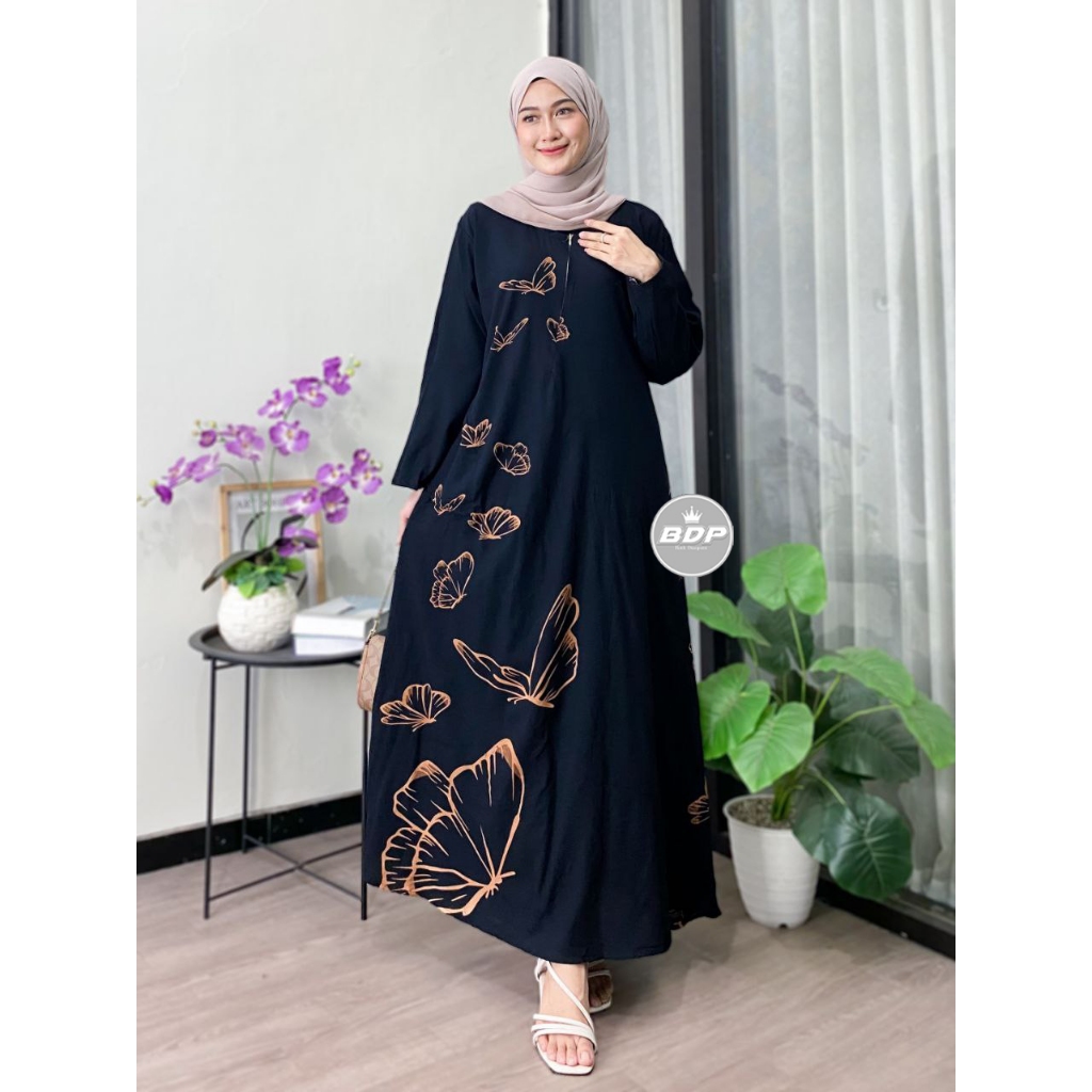 Dianputri - Daster Dress Maura Batik Cap Rayon Grade A Busui Resleting depan | Daster Wanita Lengan 