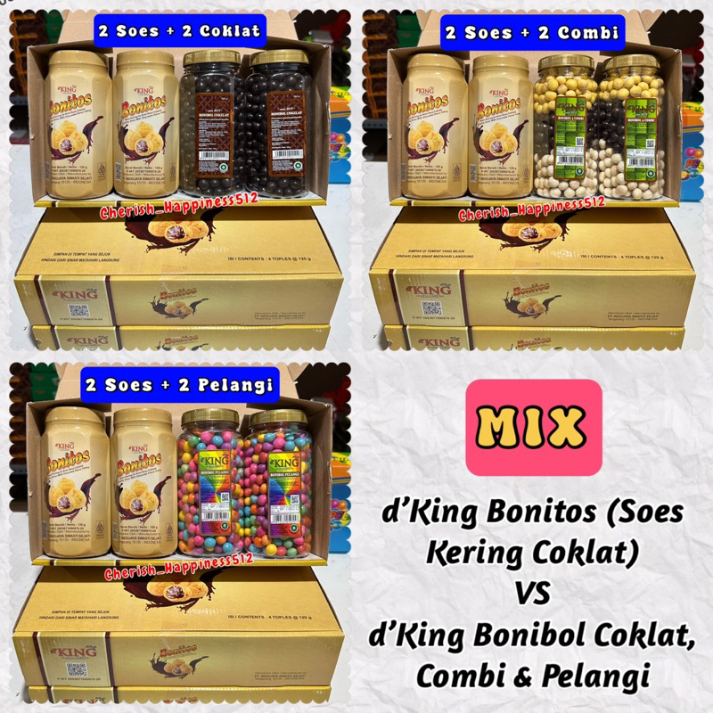 

[Mix] 1 Kotak Isi d'King Bonitos Soes Kering Rasa Coklat + Bonibol Coklat Combi Pelangi