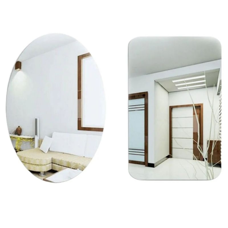 Cermin Tempel Dinding Mirror Akrilik Kaca Hias Dekorasi Furniture Oval Retangle