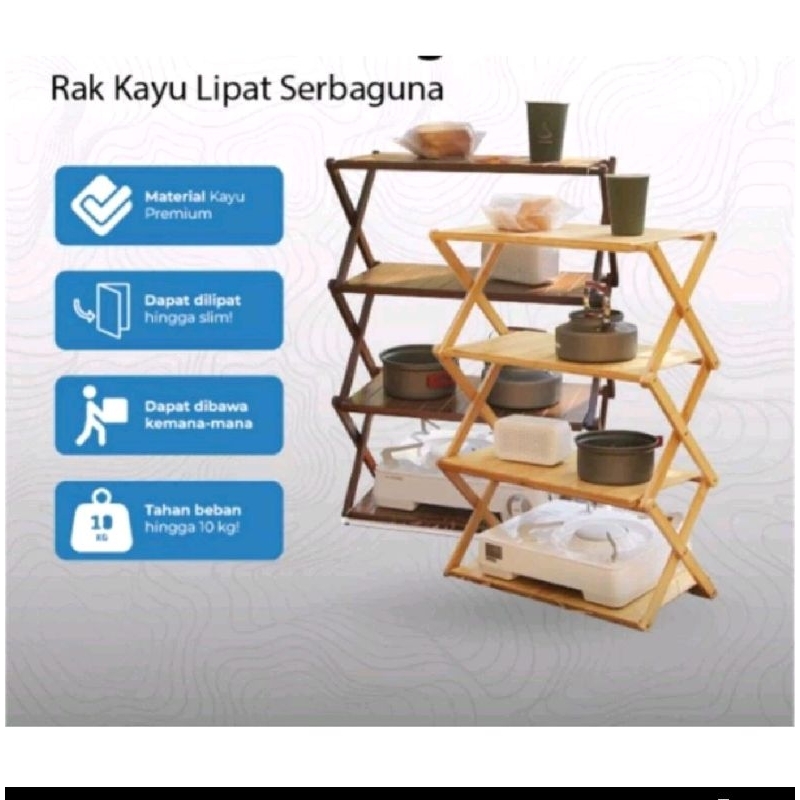 Rak lipat luar penyimpanan camping picnic 4 susun  ruangan Rak lipat meja lipat kayu lapisan