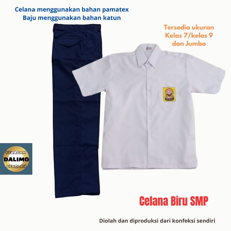 Setelan Baju SMP cowok seragam sekolah Dalimo Setalan biru putih SMP baju SMP Celana biru SMP kemeja