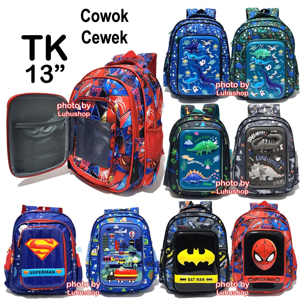 Tas TK Paud Ransel Sekolah Anak Laki Cowok Tas Anak Perempuan Tempat Pensil Superhero spiderman Batm