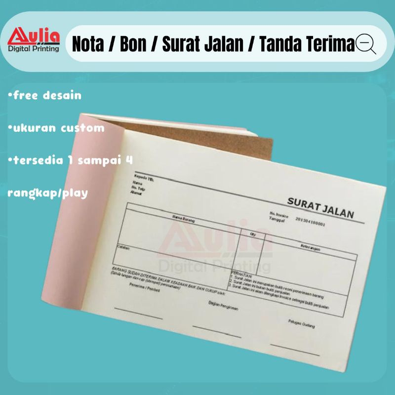 

Surat Jalan Custom | Nota / Bon | Faktur | Kwitansi / Kuitansi | Tanda Terima free desain per rim