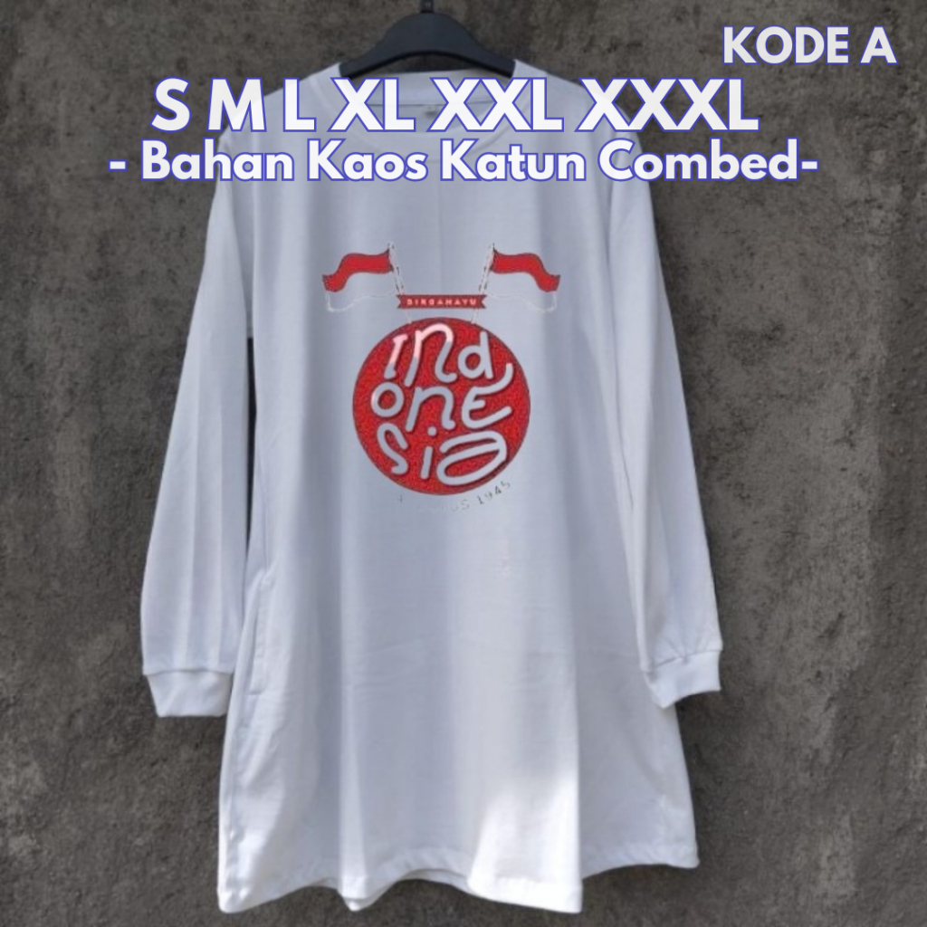 Tunik Wanita 17 Agustus Merah Putih Tunik BO S M L XL XXL XXXL Kaos Katun Combed Baju Atasan Kaos Le