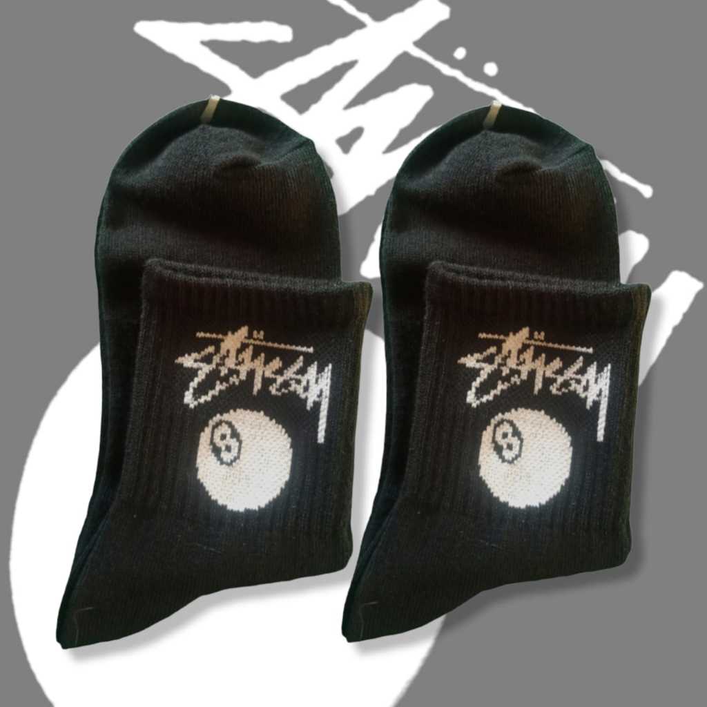 Kaos Kaki Sport [ Stussy Black ] Kaos Kaki Motif Oldschool Pendek 3/4 Betis / Kaos Kaki Olahraga Pri