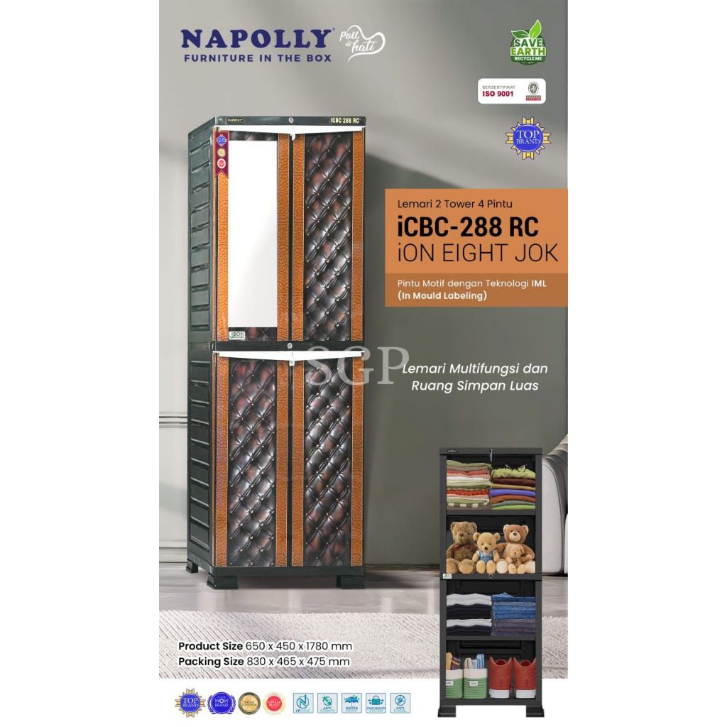 NAPOLLY ICBC-288 RC RAK + CERMIN/ION EIGHT JOK/LEMARI PAKAIAN/LEMARI PLASTIK SUSUN/LEMARI PLASTIK/LE