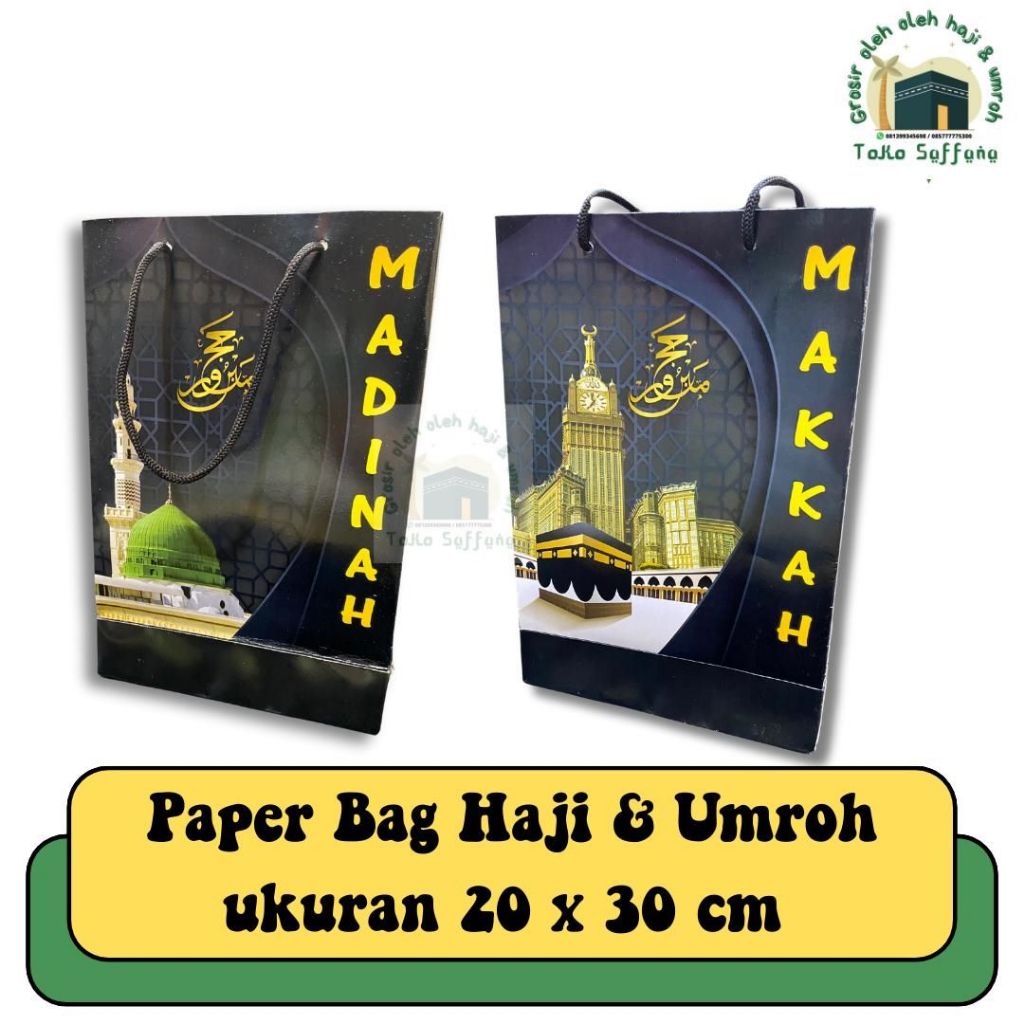 OLEH OLEH HAJI DAN UMROH 1PCS PAPERBAG HITAM GLOSI I HAMPERS HAJI DAN UMROH I GOODIEBAG GIFT FROM HA