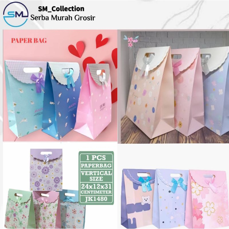 

Paper Bag tutup pita/Kertas kado instant/Paper Bag random/Tas kado flower M