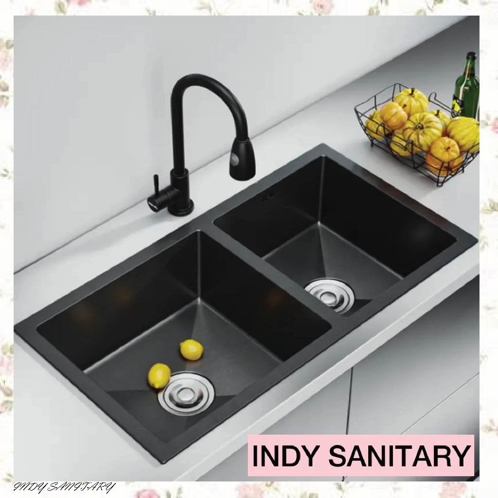 Wastafel Bak Cucian Piring 2 Lubang 82X45 CM Kitchen Sink 8245 Stainless SUS 304 Anti Karat