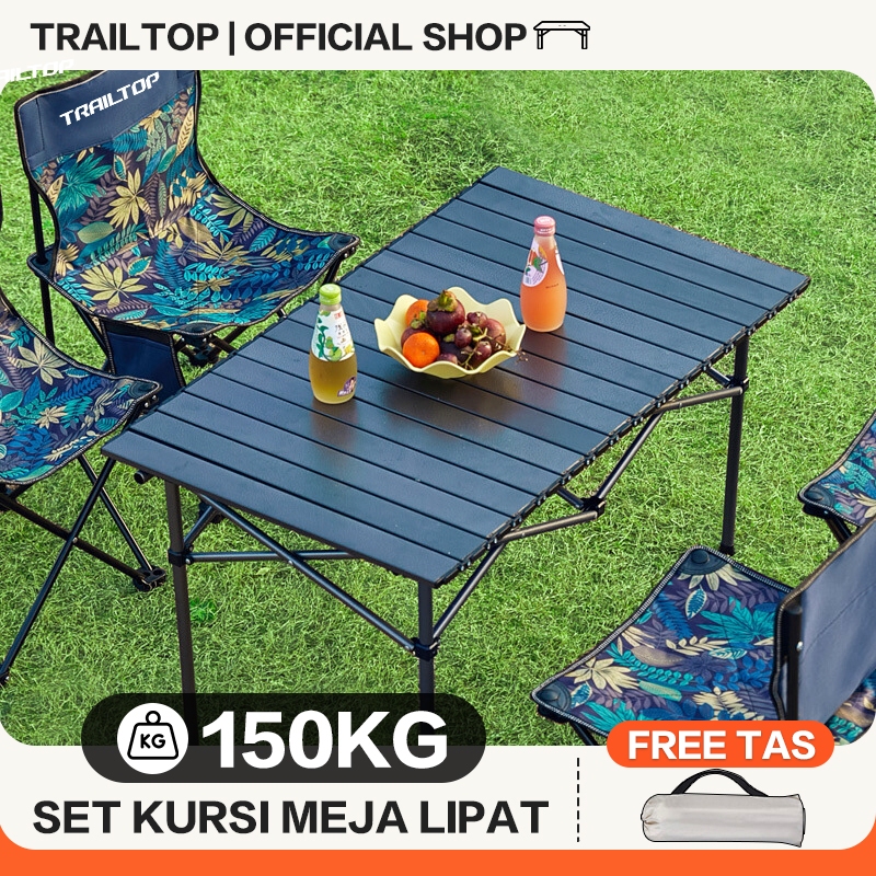 TrailTop Paket Kursi Meja Lipat Outdoor Portable Kursi Lipat 1 Set