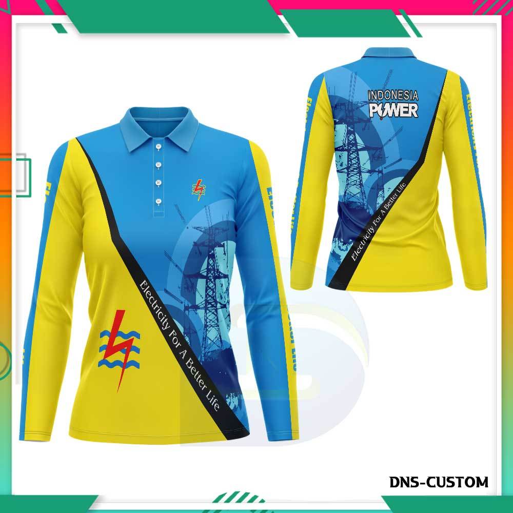 Atasan Baju Polo PLN Indonesia Power Wanita Lengan Panjang Kaos PLN Wanita Custom