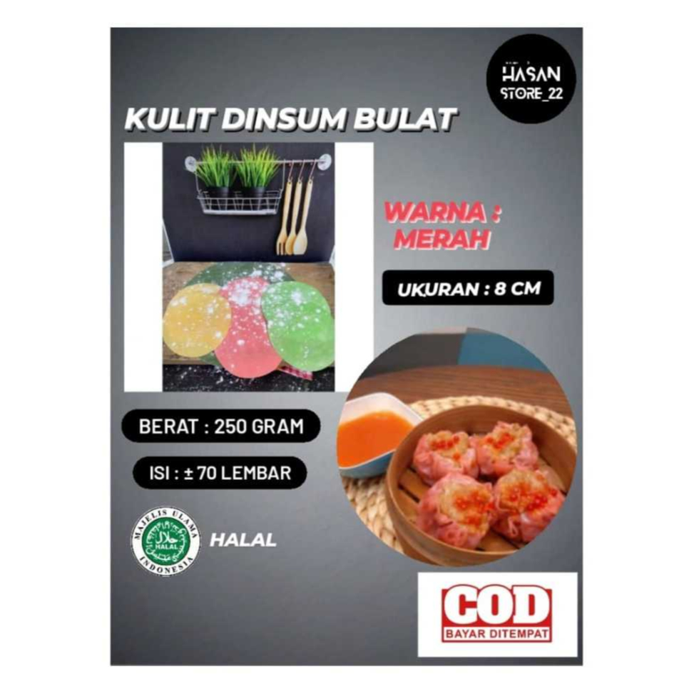 

Kulit Dimsum Bulat 8cm Siomay Gyoza 250 gram Varian Merah Halal Enak