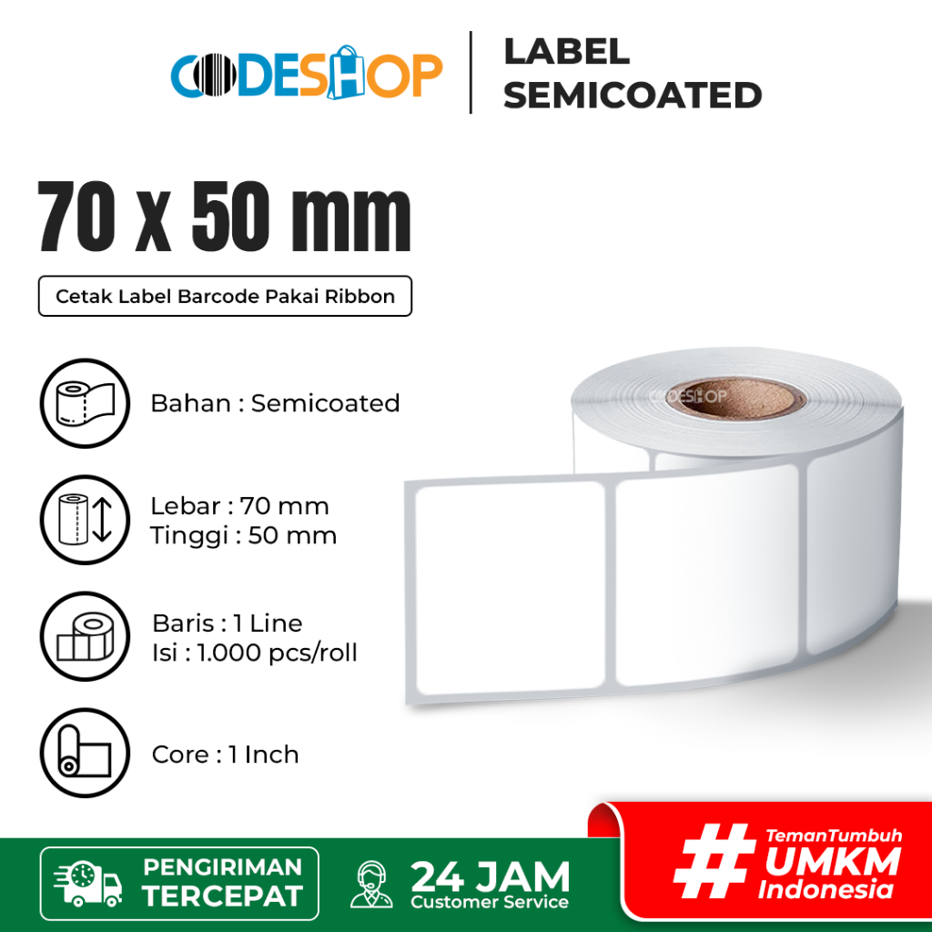 

Label Semicoated 70x50mm / 70x50 / 70 x 50 mm 1 Line 1000 Pcs