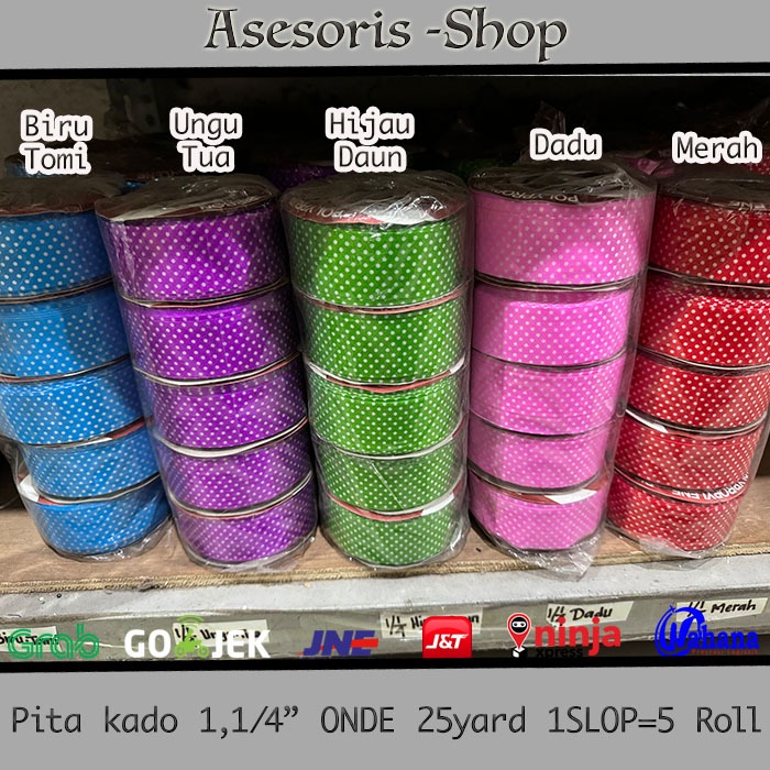 

Pita Kado Polos POLKADOT | Pita Kado Polos ONDE | Pita Kado 1,1/4" = 25 yards 1 SLOP = 5 Roll