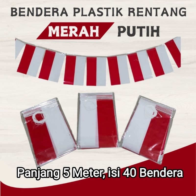 Bendera Merah Putih Plastik Renteng Panjang 5 Meter (isi 40 bendera)