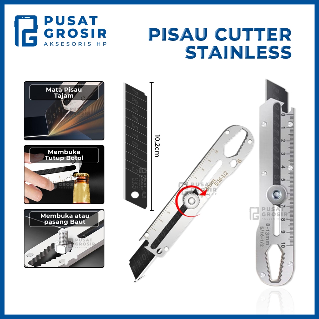 

Pisau cutter stainless 9in1 kater tajam multifungsi pembuka tutup botol penggaris