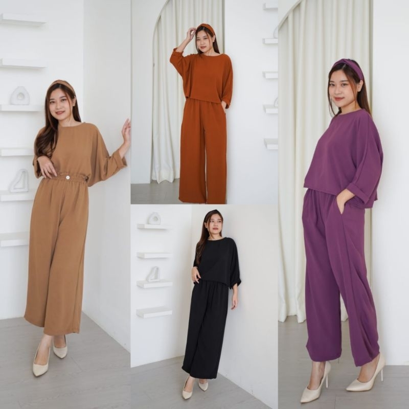 Glory one set crop top Crinkle setelan wanita crinkle