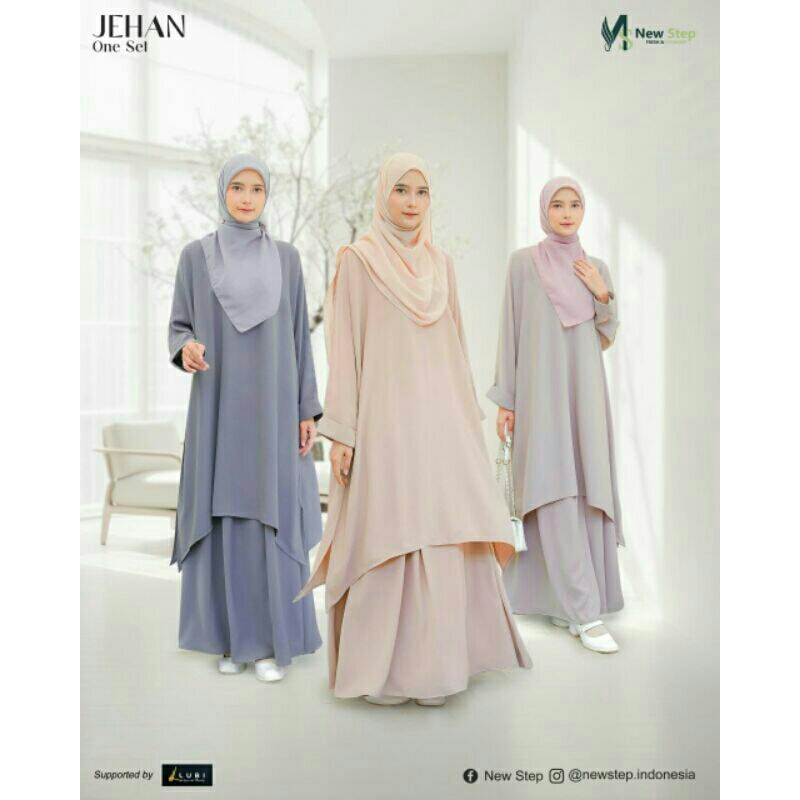 JEHAN ONE SET ORIGINAL BY NEW STEP SETELAN GAMIS ROK BAJU BUSANA MUSLIM ABAYA MALAY MALAYSIA SYARI B