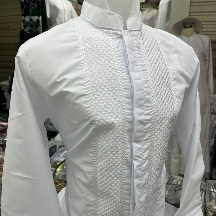 Baju Koko Pria/Kemeja Koko Kombinasi Bordir Tangan Oblong Kualitas Premium Haji Umroh