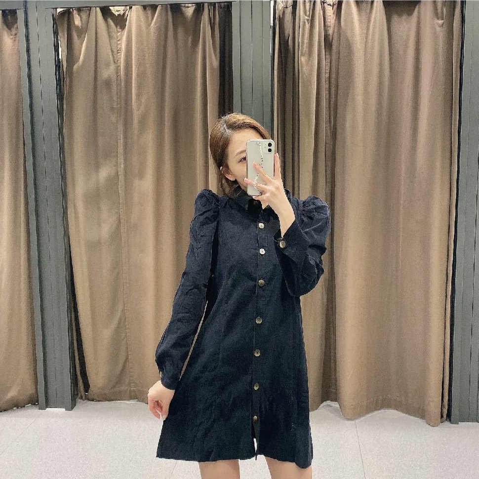 Dress Polos Wanita warna Hitam Lengan Panjang Basic Dress Korean Style Black Formal Dress