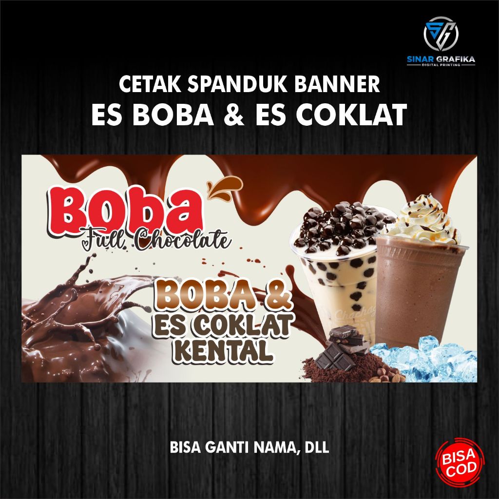 Spanduk Es Boba, Es Coklat kombinasi, Desain Custom