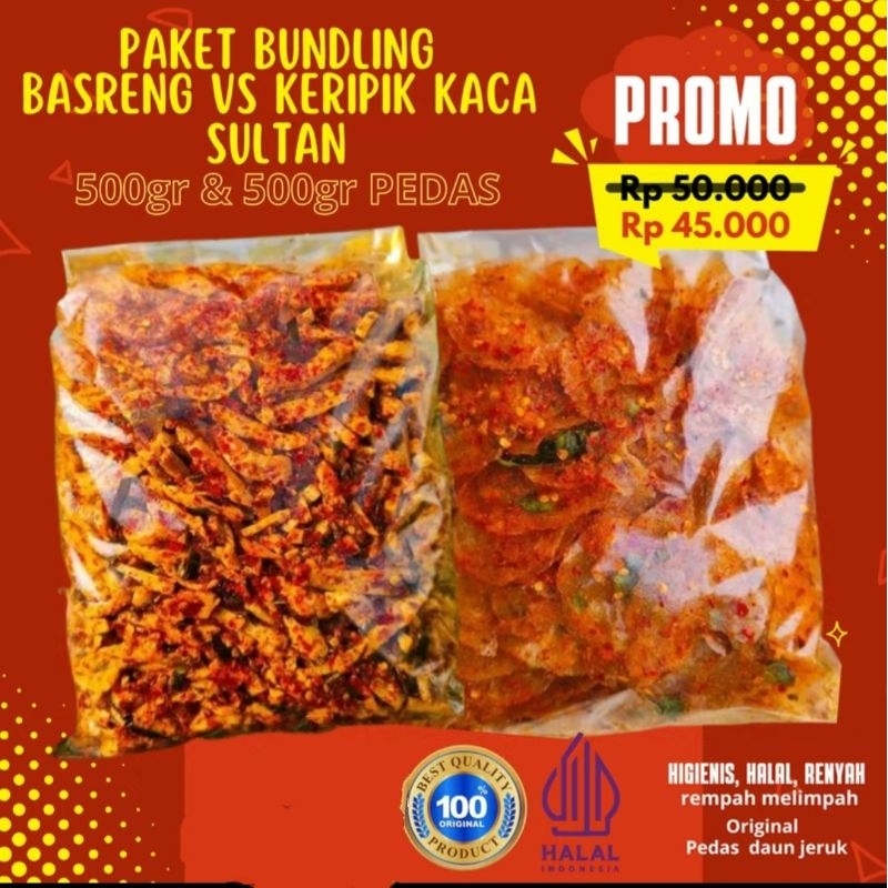 

paket hemat basreng dan kripik kaca pedas daun jeruk isi 1kg / abiyan snack.id