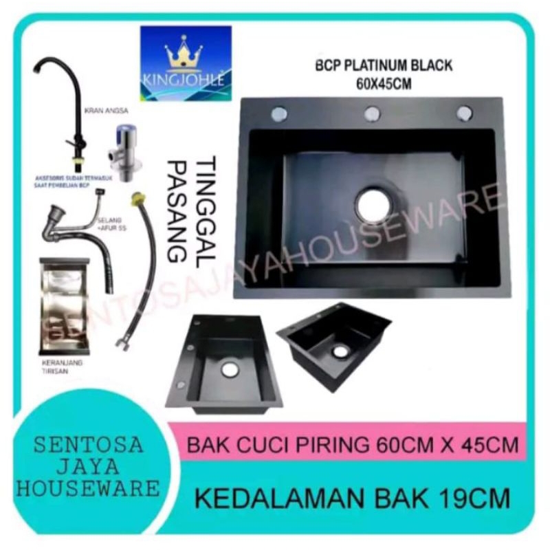 BAK CUCI PIRING STAINLESS 1 LUBANG HITAM 60CM X 45CM / BCP 1 LUBANG HITAM STAINLESS