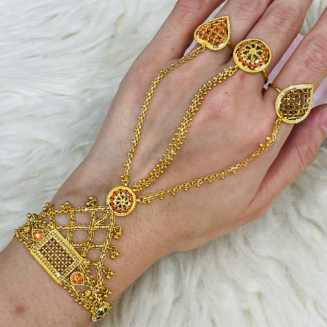 gelang india cincin tiga jari motif dubai elegant emas asli kadar 700