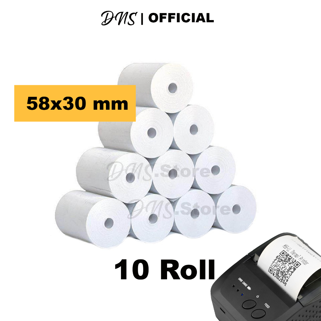 

10 PCS KERTAS THERMAL 58MM STRUK ROLL KUALITAS TEBAL 58X30 / 57X30 CORELESS TANPA TULANG LEBIH PANJANG TERMAL EDC KERTAS PRINT STRUK ROLL