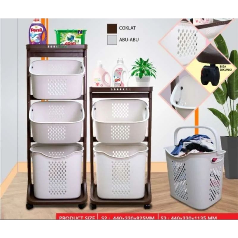 M1 RAK LAUNDRY JUMBO KERANJANG LAUNDRY 3 TINGKAT SUSUN TEMPAT KAIN KOTOR
