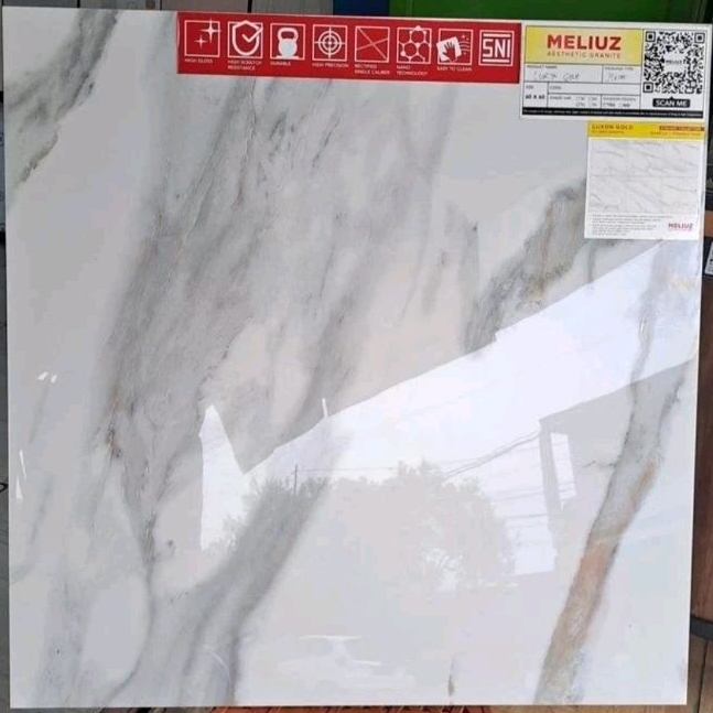 Granit Lantai 60x60 Melius Putih Corak Luxon Gold/ Granit Ukuran 60x60/ Granit Melius/ Granit 60x60/