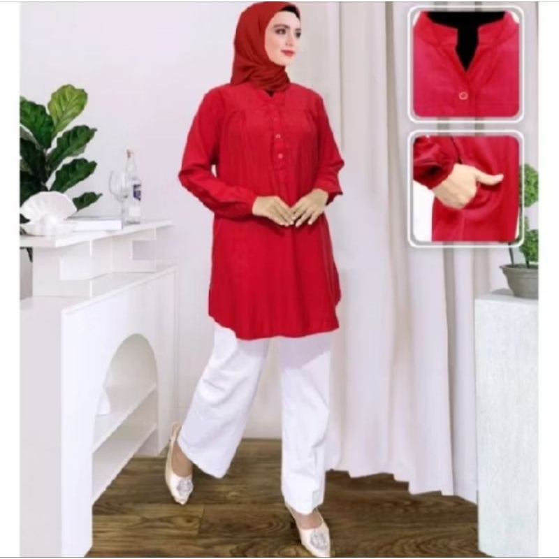 BLOUSE VISCOSE POLOS JUMBO WARNA MERAH CABE/ BLUS BIG SIZE/ATASAN WANITA