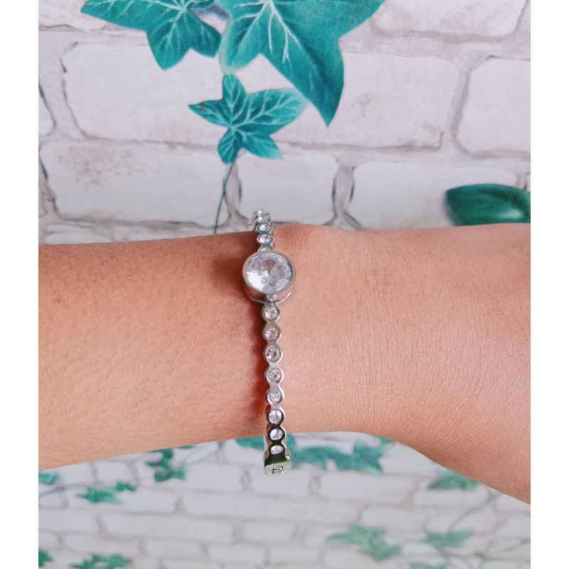 Gelang Titanium Silver Permata original