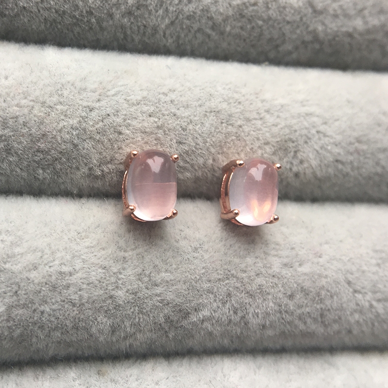 Hibiskus Pink Hibiscus Alami Batu Elliptis Rose Gold Earnail Earrings