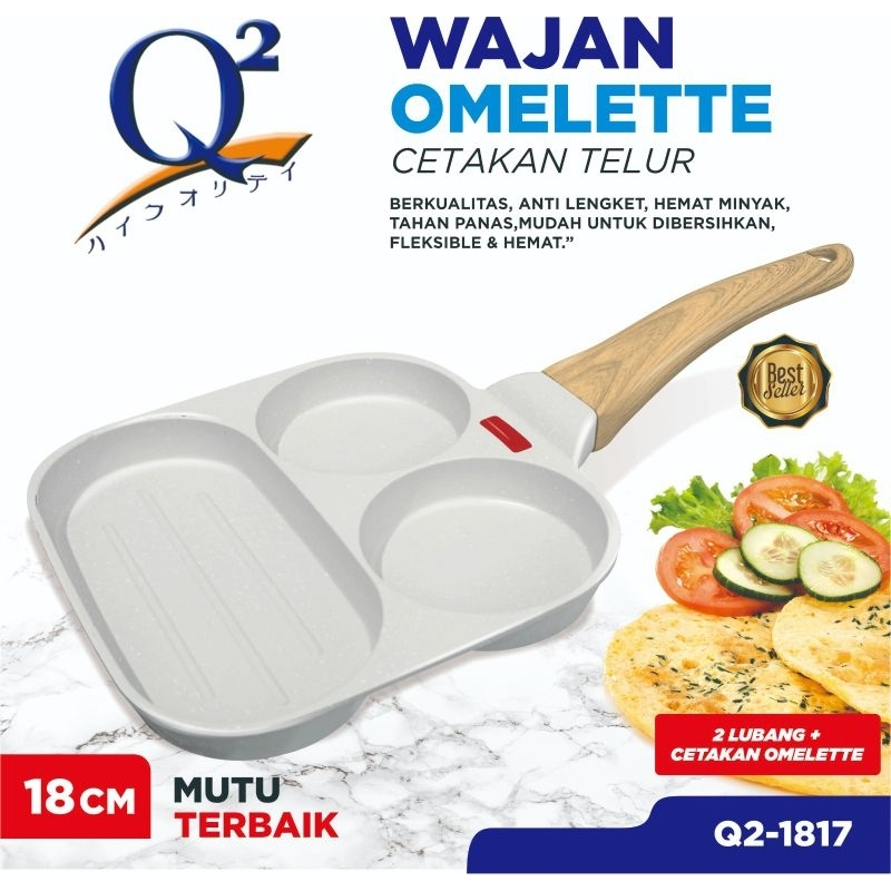 [Q2] Wajan Omelette Cetakan Telur Sekat 3 1817 | Teflon Anti Lengket Size 18CM
