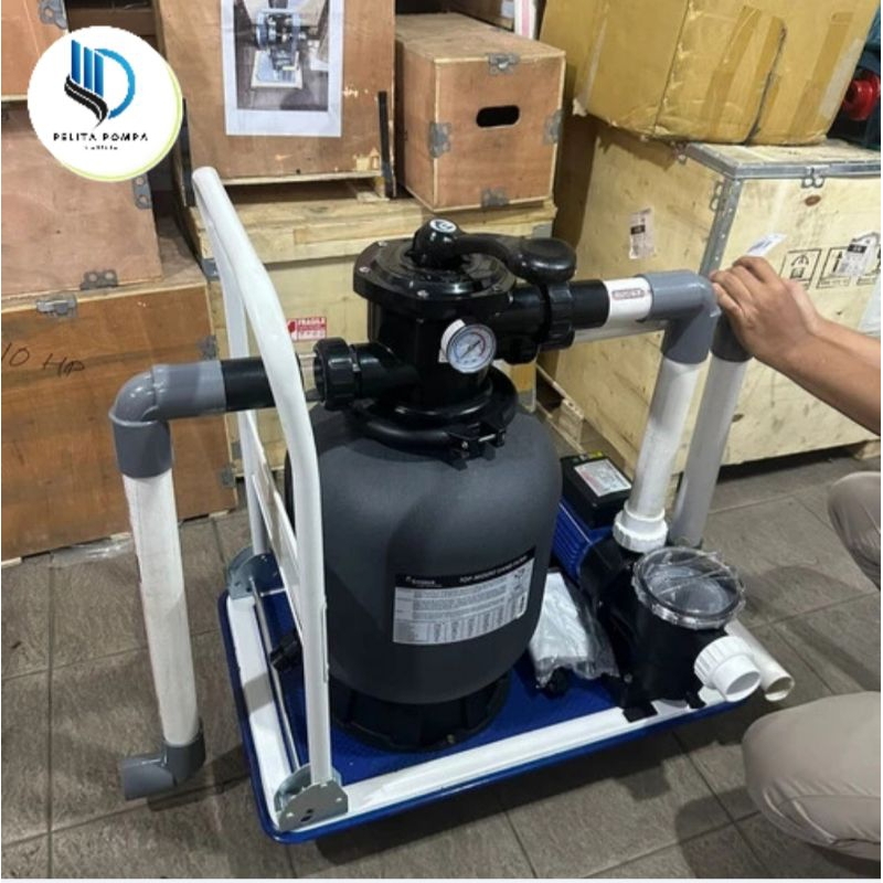 Paket Pompa Kolam Renang 1Hp Set Troli Mesin Vacuum Kolam Renang