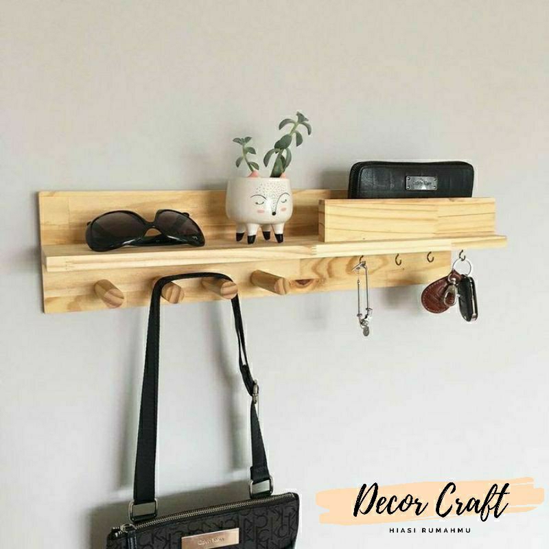 DECOR CRAFT Rak Dinding Gantungan Kunci Kayu Palet Minimalis Jati Belanda