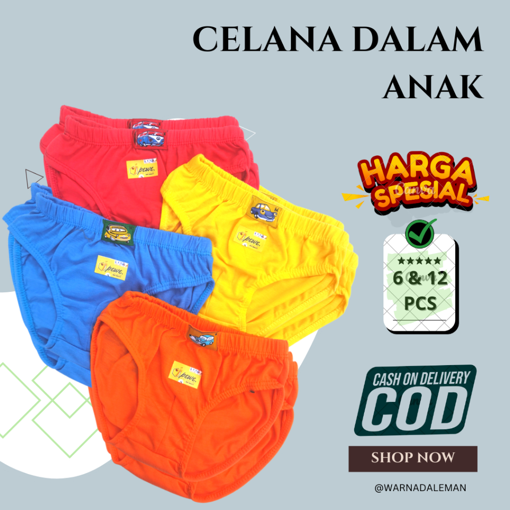6 & 12 Pcs Celana Dalam Anak Laki -CD Polos Anak Cowok - celana dalam anak cowo - Celana Dalam Anak 