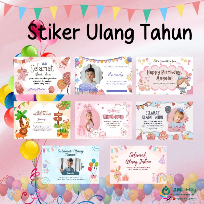 

stiker harga per paket (1 paket uk 7*5cm isi 32pcs) (1 paket ukuran 6*9cm isi 18pcs) stiker ulang tahun anak custom foto / stiker ultah / stiker ultah anak