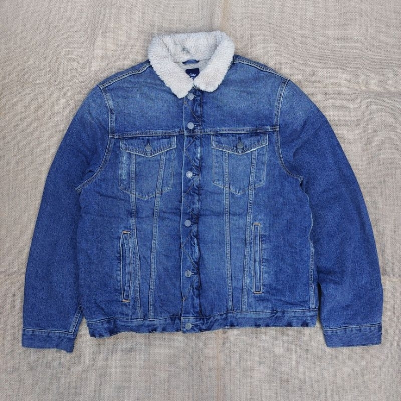 GAP Denim Sherpa Trucker Jacket Vintage Classic Retro Rugged Style Jaket Jeans