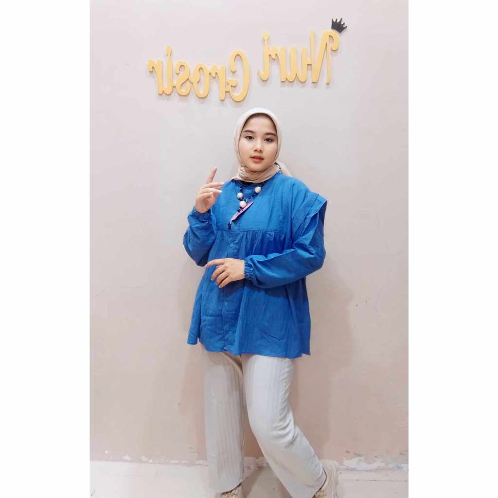 Blouse Rempel Bahu Wanita Bahan Linen Terlaris