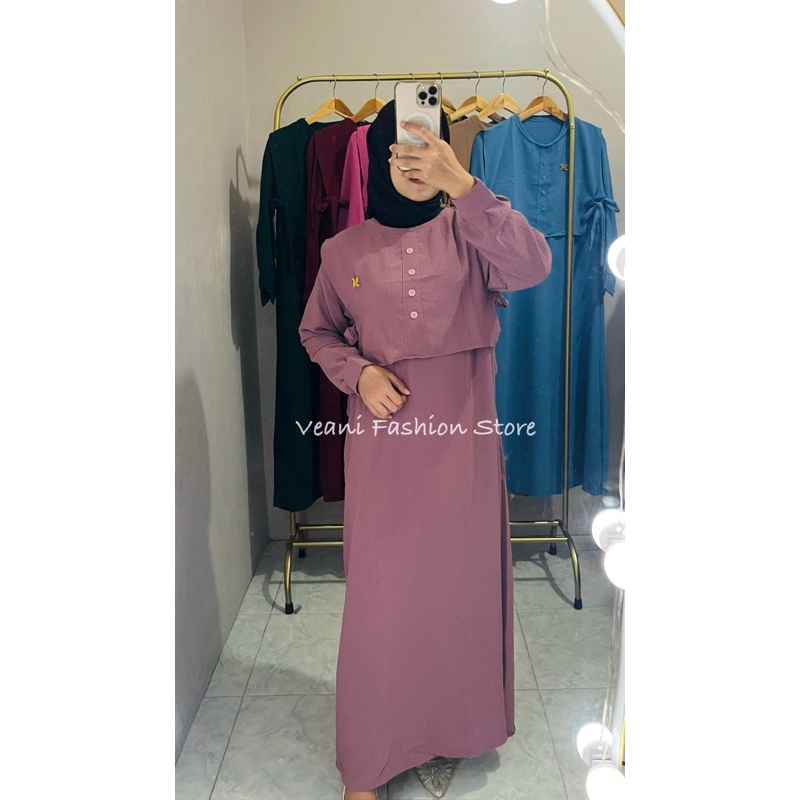 Veani Maxy Dress Gamis Rompi Terpisah Crinkle Airflow Longdress 2in1