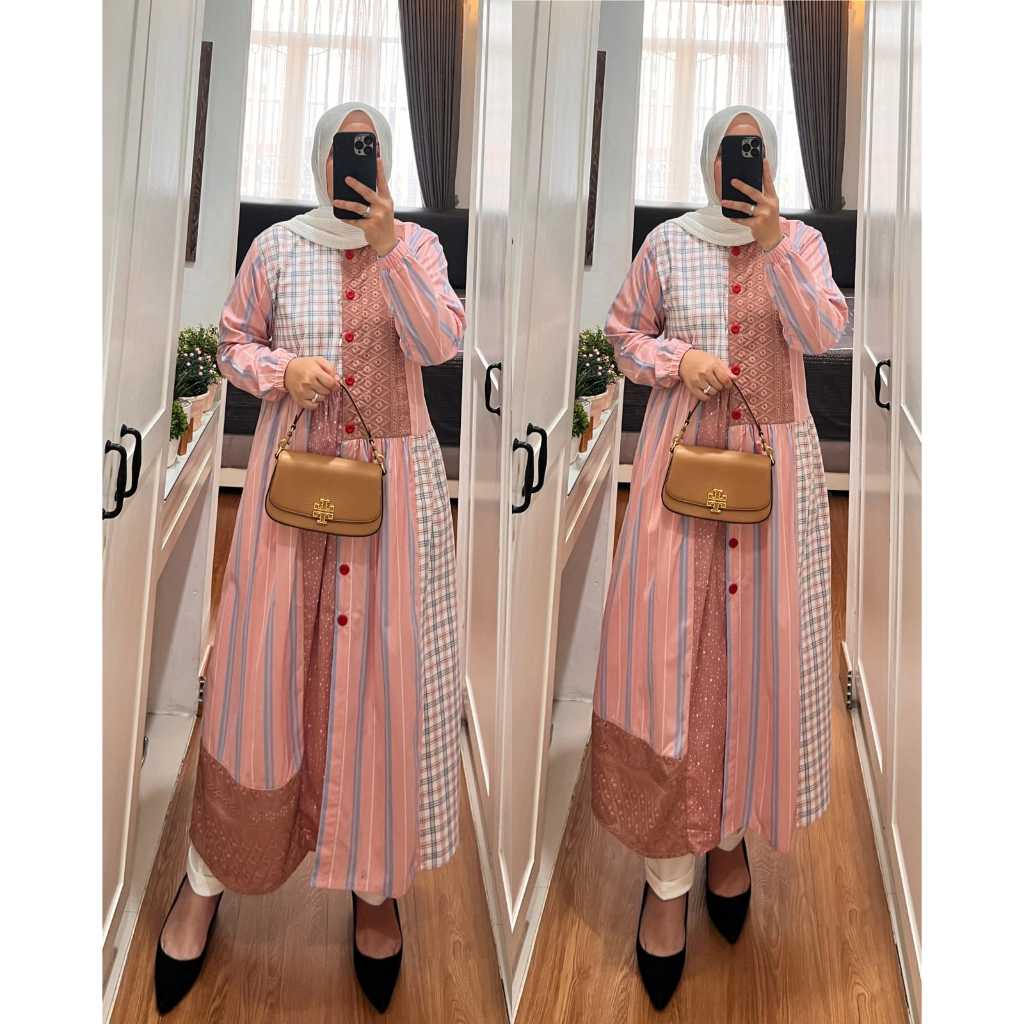 Midi Dress Syaina By Semut//MIDI DRES KATUN KOMBINASI SYAINA BY SEMUT