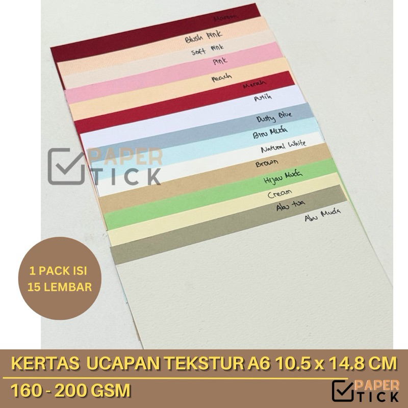 

Kartu Ucapan Notecard 1 PACK ISI 15 Lembar Blank Kosong A6 200 GSM TEKSTUR Artistik