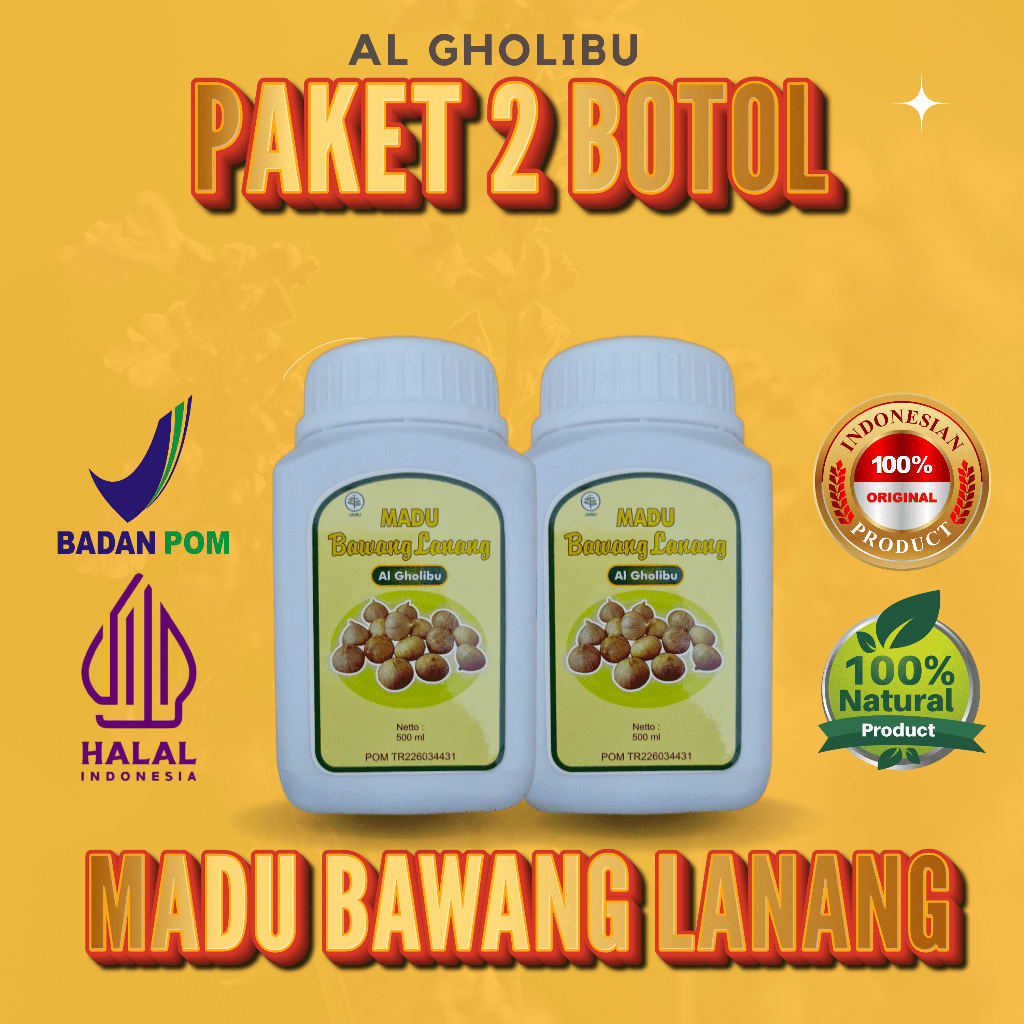 

2 BOTOL Madu Bawang Lanang Al Gholibu - Bawang Tunggal - Herbal Alami - Hipertensi - Kolesterol