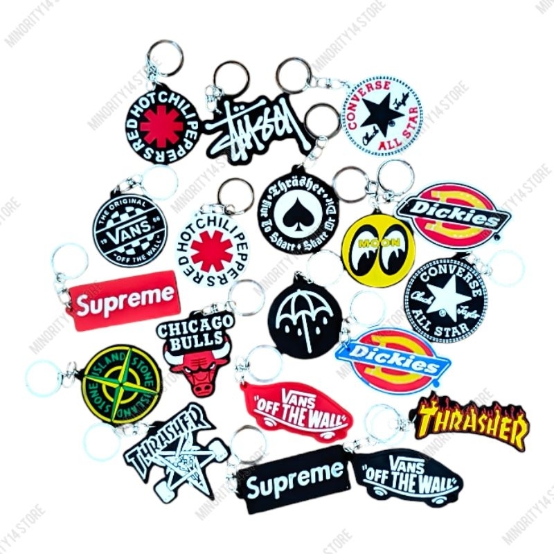 Gantungan Kunci Karet Keychain Convers Mooneyes Dickies Bmth StoneIsland Supreme Vans Thrasher Stuss